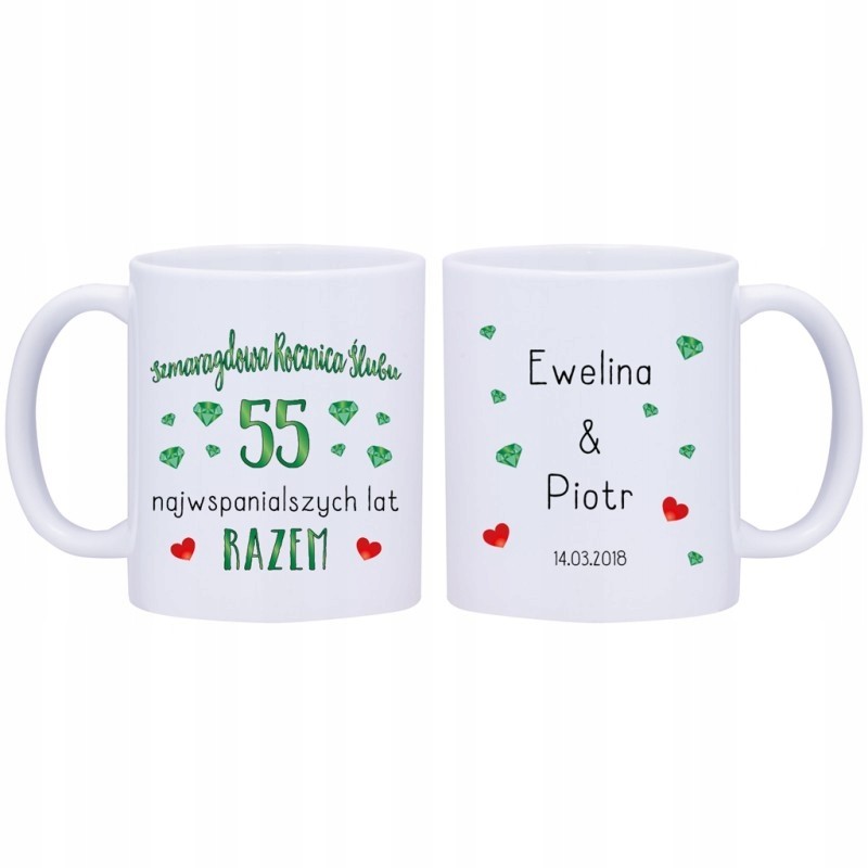 2x KUBEK 55 SZMARAGDOWA ROCZNICA ŚLUBU PREZENT W332