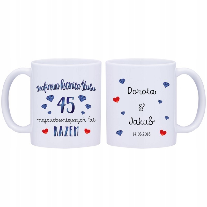 2x KUBEK 45 SZAFIROWA ROCZNICA ŚLUBU PREZENT W330