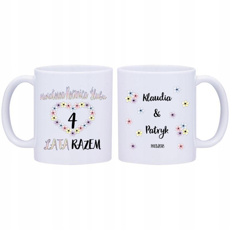 2x KUBEK 4 KWIATOWA ROCZNICA ŚLUBU PREZENT W318