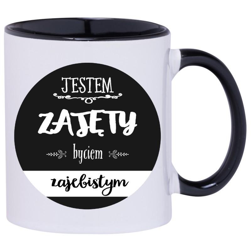 KUBEK CZARNY ŚRODEK I UCHO KUBKI DLA CHŁOPAKA FACETA PREZENT W148