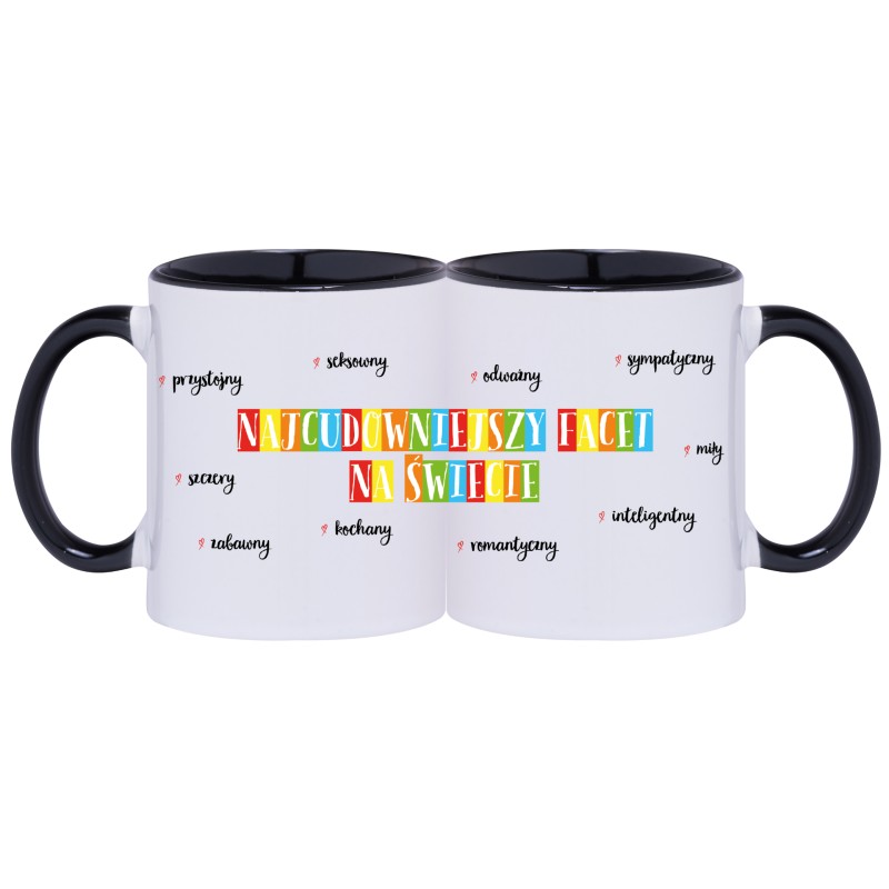 KUBEK CZARNY ŚRODEK I UCHO KUBKI DLA CHŁOPAKA FACETA PREZENT W149