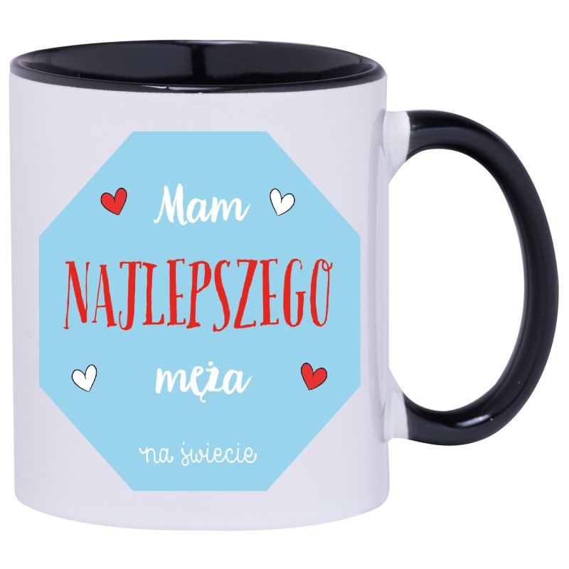 KUBEK CZARNY ŚRODEK I UCHO KUBKI DLA CHŁOPAKA FACETA MĘŻA PREZENT W208