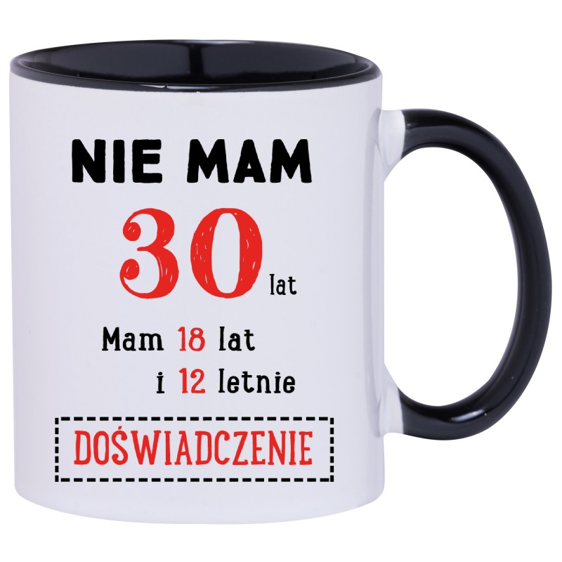 KUBEK KUBKI CZARNE UCHO CZARNY ŚRODEK NA 30 URODZINY PREZENT W160