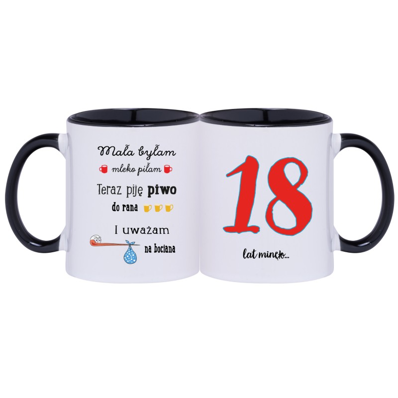 KUBEK KUBKI CZARNE UCHO CZARNY ŚRODEK NA 18 URODZINY PREZENT W157