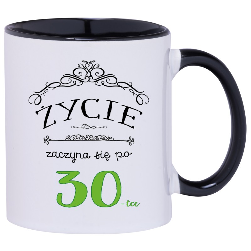 KUBEK KUBKI CZARNE UCHO CZARNY ŚRODEK NA 30 URODZINY PREZENT W158