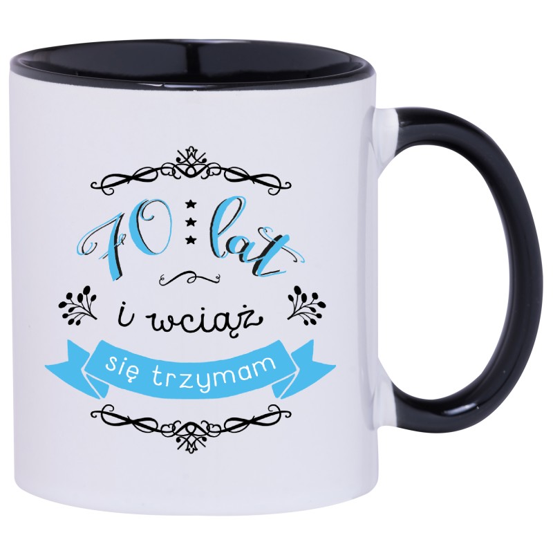KUBEK KUBKI CZARNE UCHO CZARNY ŚRODEK NA 70 URODZINY PREZENT W183