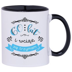 KUBEK KUBKI CZARNE UCHO CZARNY ŚRODEK NA 60 URODZINY PREZENT W182