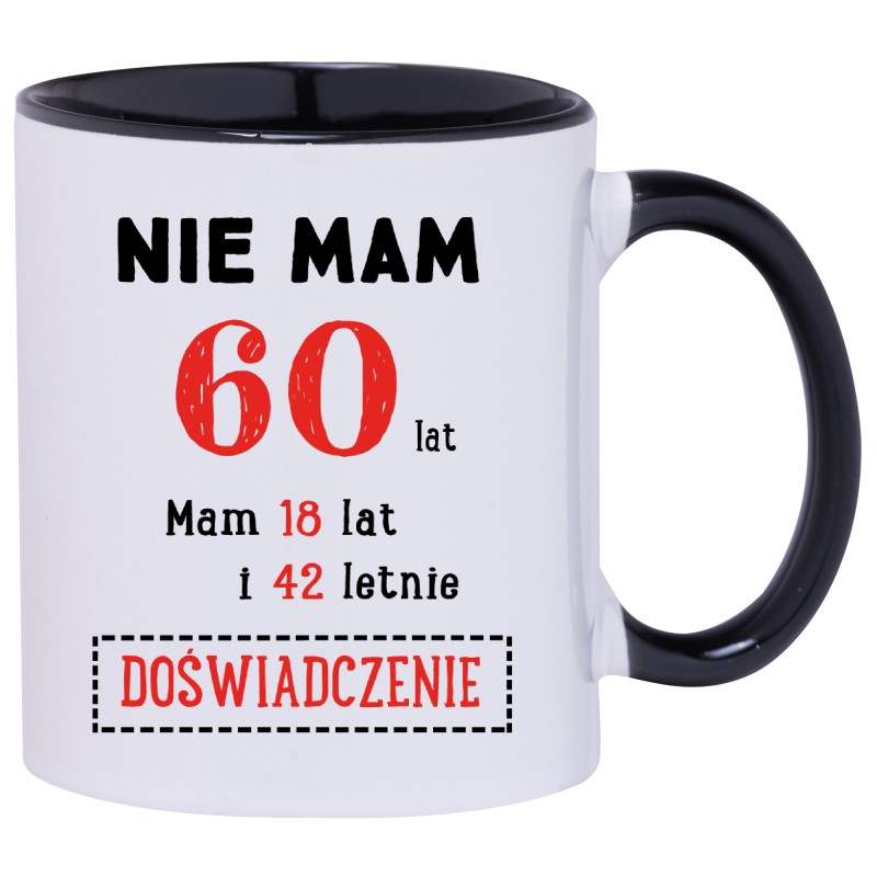 KUBEK KUBKI CZARNE UCHO CZARNY ŚRODEK NA 60 URODZINY PREZENT W181