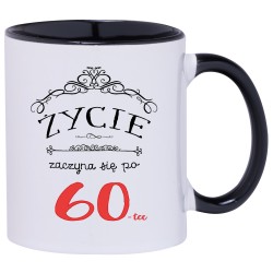 KUBEK KUBKI CZARNE UCHO CZARNY ŚRODEK NA 60 URODZINY PREZENT W180