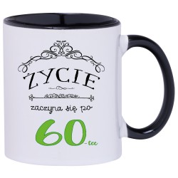 KUBEK KUBKI CZARNE UCHO CZARNY ŚRODEK NA 60 URODZINY PREZENT W179