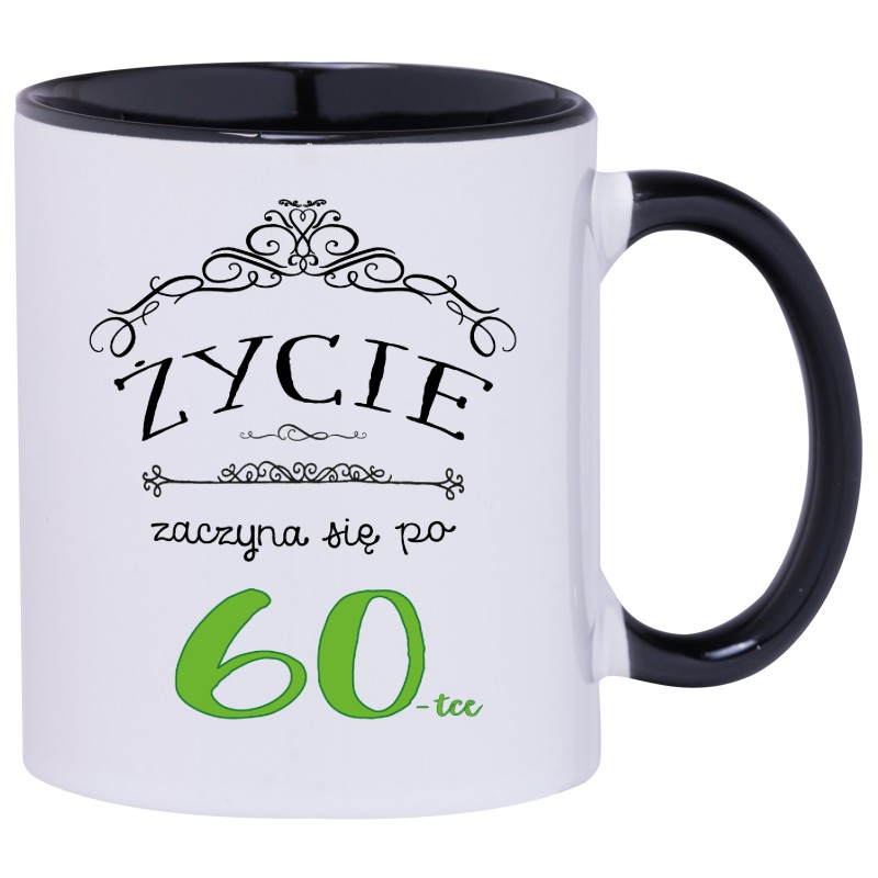 KUBEK KUBKI CZARNE UCHO CZARNY ŚRODEK NA 60 URODZINY PREZENT W179