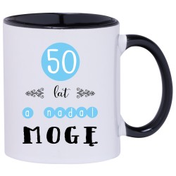 KUBEK KUBKI CZARNE UCHO CZARNY ŚRODEK NA 50 URODZINY PREZENT W176