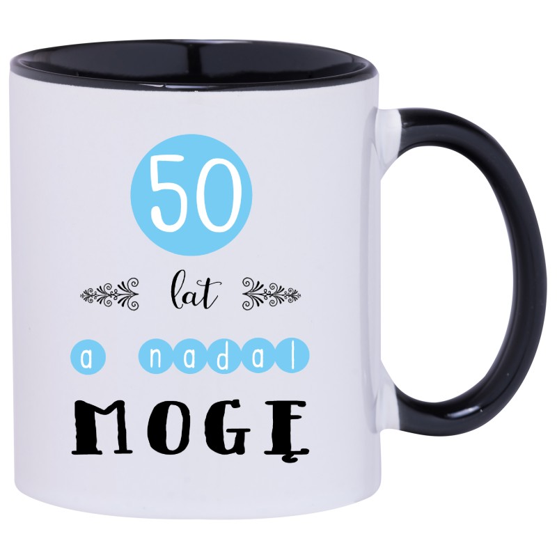 KUBEK KUBKI CZARNE UCHO CZARNY ŚRODEK NA 50 URODZINY PREZENT W176