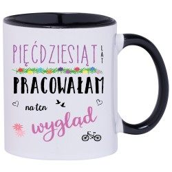 KUBEK KUBKI CZARNE UCHO CZARNY ŚRODEK NA 50 URODZINY PREZENT W175