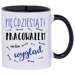 KUBEK KUBKI CZARNE UCHO CZARNY ŚRODEK NA 50 URODZINY PREZENT W174