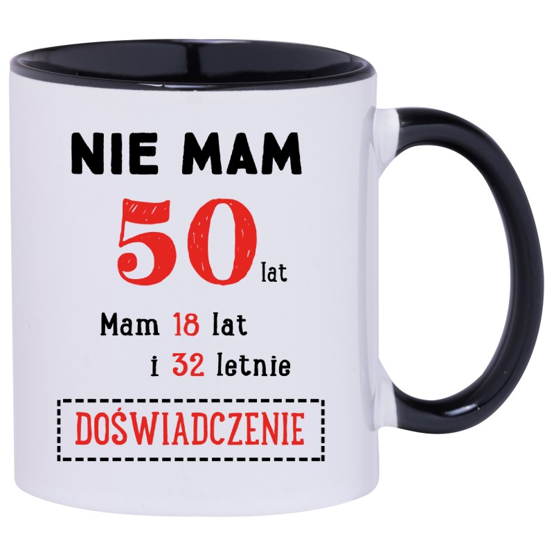 KUBEK KUBKI CZARNE UCHO CZARNY ŚRODEK NA 50 URODZINY PREZENT W173