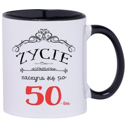 KUBEK KUBKI CZARNE UCHO CZARNY ŚRODEK NA 50 URODZINY PREZENT W172