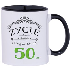 KUBEK KUBKI CZARNE UCHO CZARNY ŚRODEK NA 50 URODZINY PREZENT W171