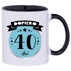 KUBEK KUBKI CZARNE UCHO CZARNY ŚRODEK NA 40 URODZINY PREZENT W170