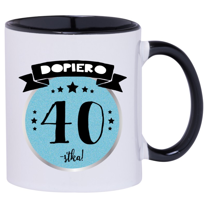 KUBEK KUBKI CZARNE UCHO CZARNY ŚRODEK NA 40 URODZINY PREZENT W170