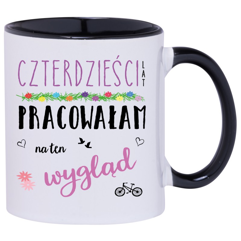 KUBEK KUBKI CZARNE UCHO CZARNY ŚRODEK NA 40 URODZINY PREZENT W169