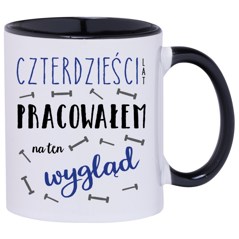 KUBEK KUBKI CZARNE UCHO CZARNY ŚRODEK NA 40 URODZINY PREZENT W168