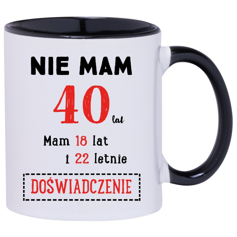 KUBEK KUBKI CZARNE UCHO CZARNY ŚRODEK NA 20 30 40 50 URODZINY PREZENT W167