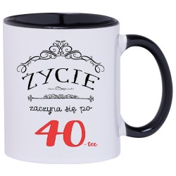 KUBEK KUBKI CZARNE UCHO CZARNY ŚRODEK NA 40 URODZINY PREZENT W166