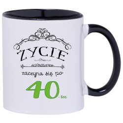 KUBEK KUBKI CZARNE UCHO CZARNY ŚRODEK NA 40 URODZINY PREZENT W165