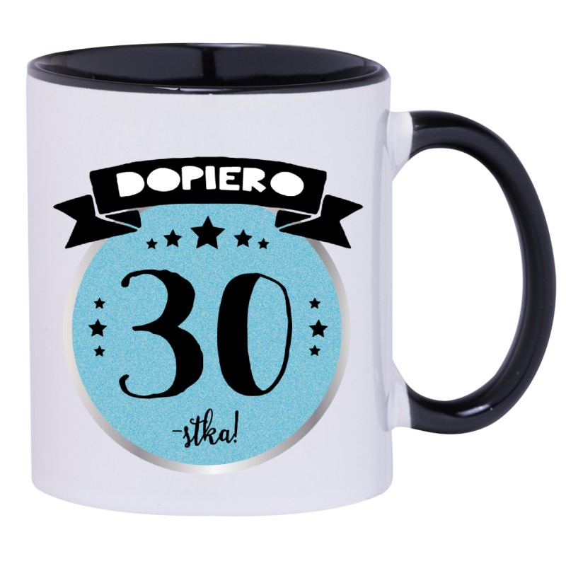 KUBEK KUBKI CZARNE UCHO CZARNY ŚRODEK NA 30 URODZINY PREZENT W164