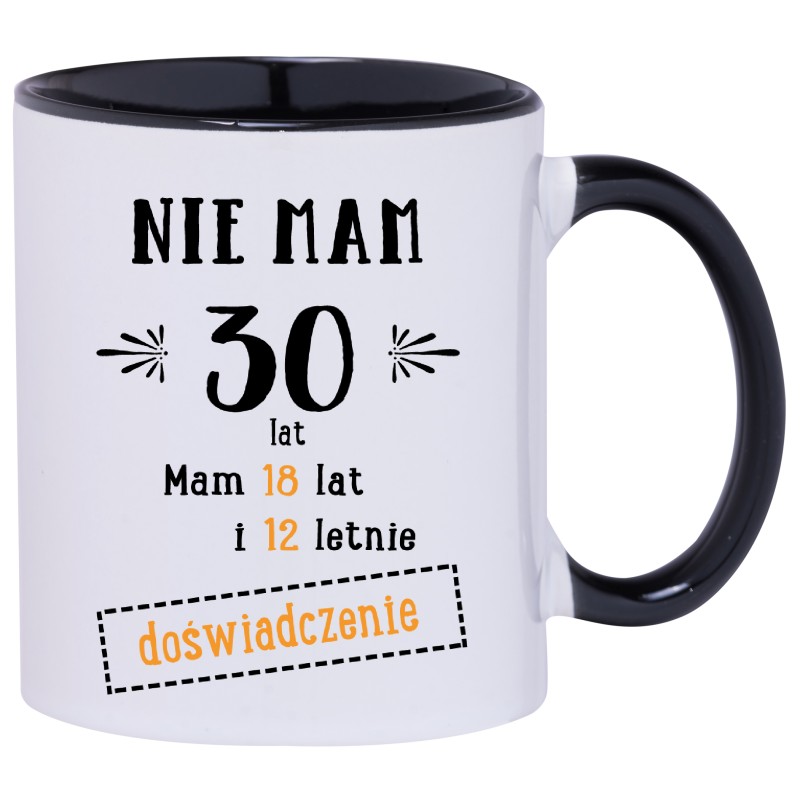 KUBEK KUBKI CZARNE UCHO CZARNY ŚRODEK NA 30 URODZINY PREZENT W161