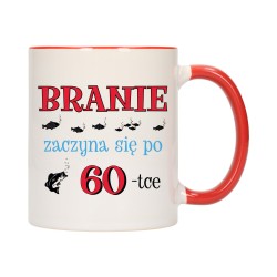 KUBEK KUBKI CZERWONY ŚRODEK UCHO NA 60 URODZINY PREZENT W606