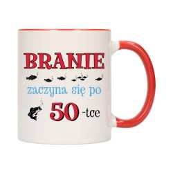 KUBEK KUBKI CZERWONY ŚRODEK UCHO NA 50 URODZINY PREZENT W605