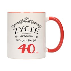 KUBEK KUBKI CZERWONY ŚRODEK UCHO NA 40 URODZINY PREZENT W166