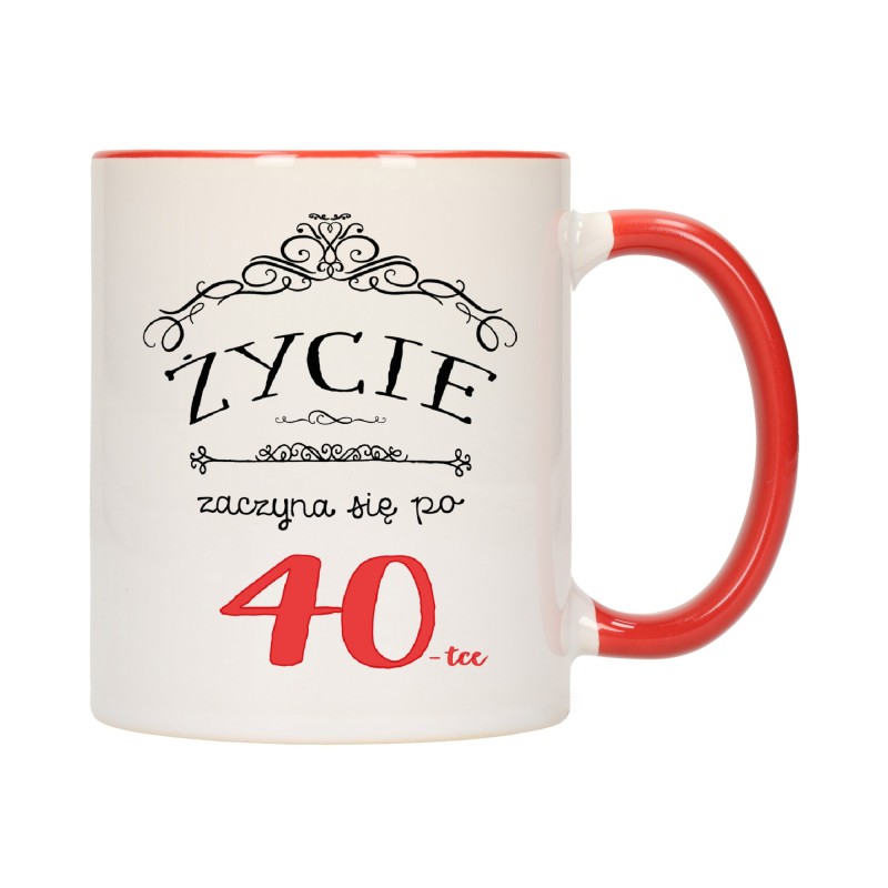 KUBEK KUBKI CZERWONY ŚRODEK UCHO NA 40 URODZINY PREZENT W166