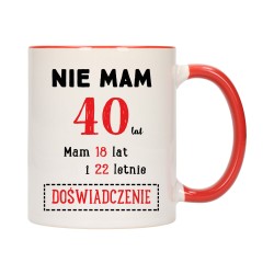 KUBEK KUBKI CZERWONY ŚRODEK UCHO NA 20 30 40 50 60 70 URODZINY PREZENT W167