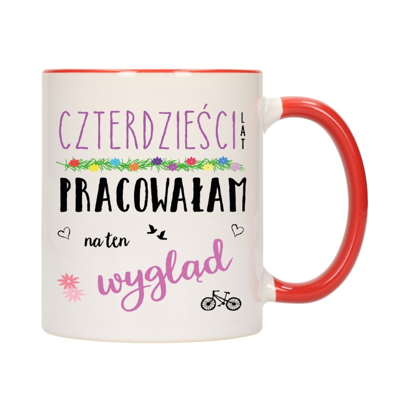 KUBEK KUBKI CZERWONY ŚRODEK UCHO NA 40 URODZINY PREZENT W169