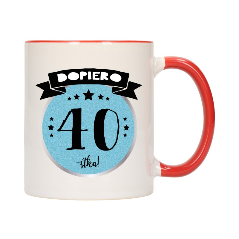 KUBEK KUBKI CZERWONY ŚRODEK UCHO NA 40 URODZINY PREZENT W170