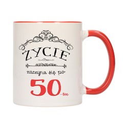 KUBEK KUBKI CZERWONY ŚRODEK UCHO NA 50 URODZINY PREZENT W172