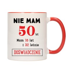 KUBEK KUBKI CZERWONY ŚRODEK UCHO NA 50 URODZINY PREZENT W173