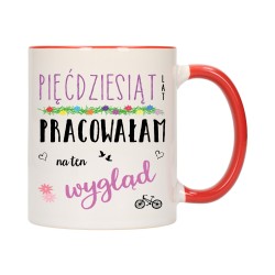 KUBEK KUBKI CZERWONY ŚRODEK UCHO NA 50 URODZINY PREZENT W175