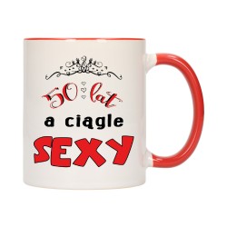 KUBEK KUBKI CZERWONY ŚRODEK UCHO NA 50 URODZINY PREZENT W178