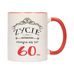KUBEK KUBKI CZERWONY ŚRODEK UCHO NA 60 URODZINY PREZENT W180