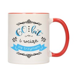 KUBEK KUBKI CZERWONY ŚRODEK UCHO NA 60 URODZINY PREZENT W182