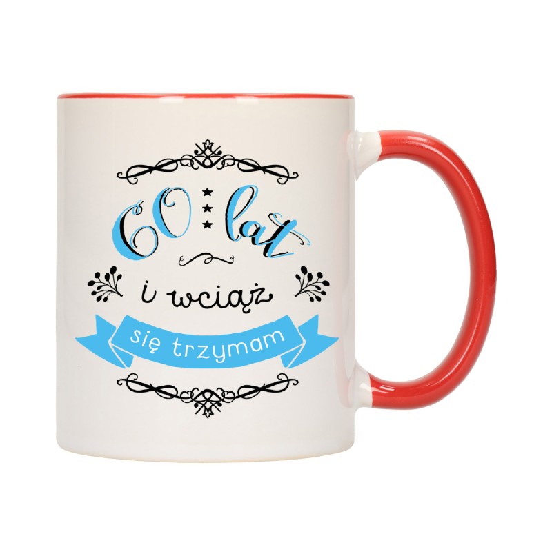 KUBEK KUBKI CZERWONY ŚRODEK UCHO NA 60 URODZINY PREZENT W182