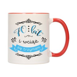 KUBEK KUBKI CZERWONY ŚRODEK UCHO NA 70 URODZINY PREZENT W183