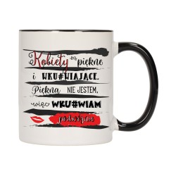 KUBEK KUBKI CZARNY ŚRODEK UCHO DLA DZIEWCZYNY ŻONY ŚMIESZNE NAPISY W494