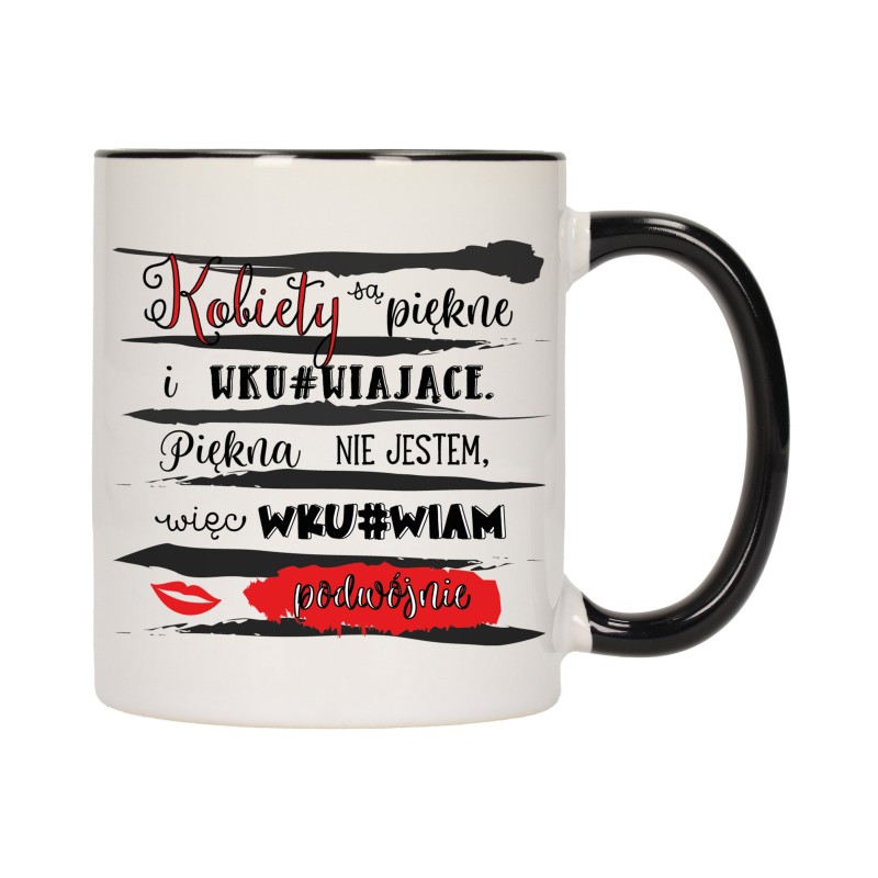 KUBEK KUBKI CZARNY ŚRODEK UCHO DLA DZIEWCZYNY ŻONY ŚMIESZNE NAPISY W494