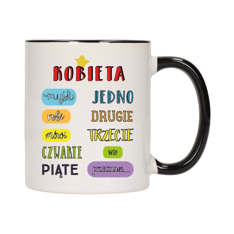 KUBEK KUBKI CZARNY ŚRODEK UCHO DLA DZIEWCZYNY KOBIETY ŚMIESZNE NAPISY W486