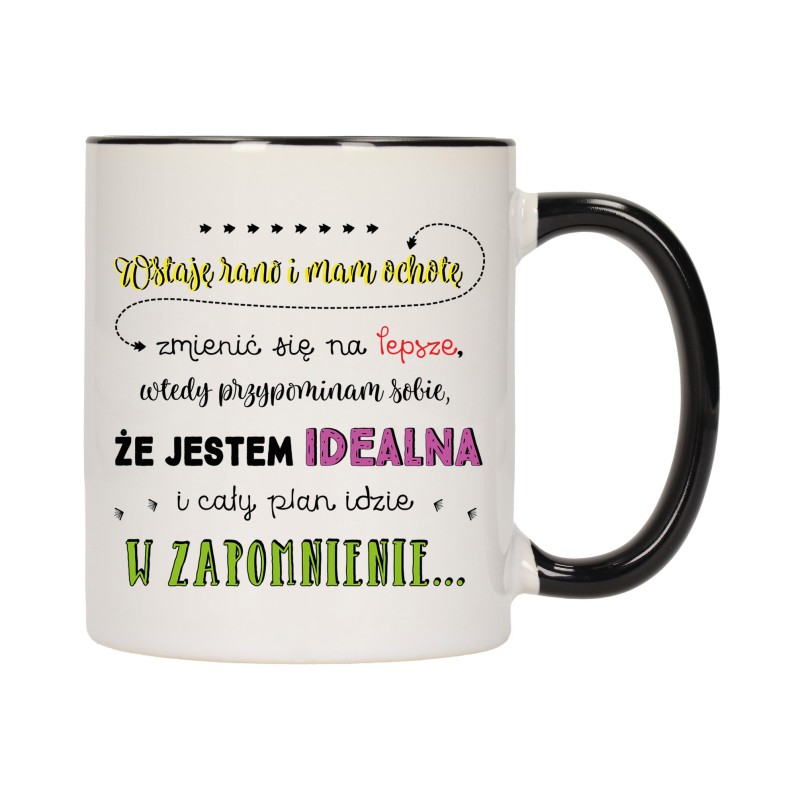 KUBEK KUBKI CZARNY ŚRODEK UCHO DLA DZIEWCZYNY KOBIETY ŚMIESZNE NAPISY W441